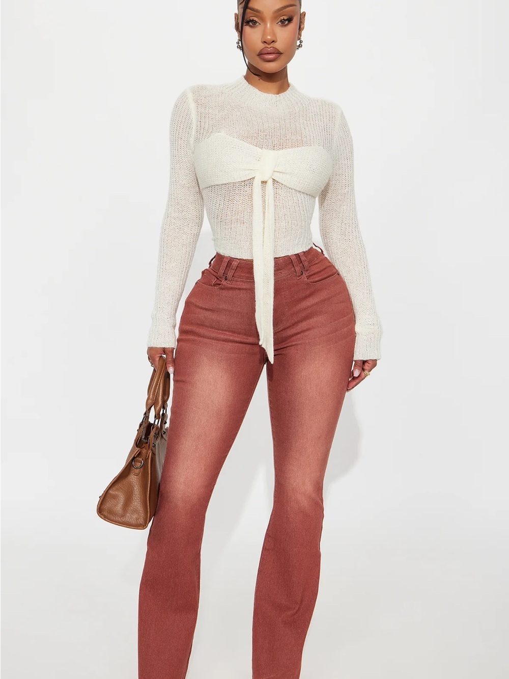 High-Rise Straight-Leg Jeans in Rust for Women